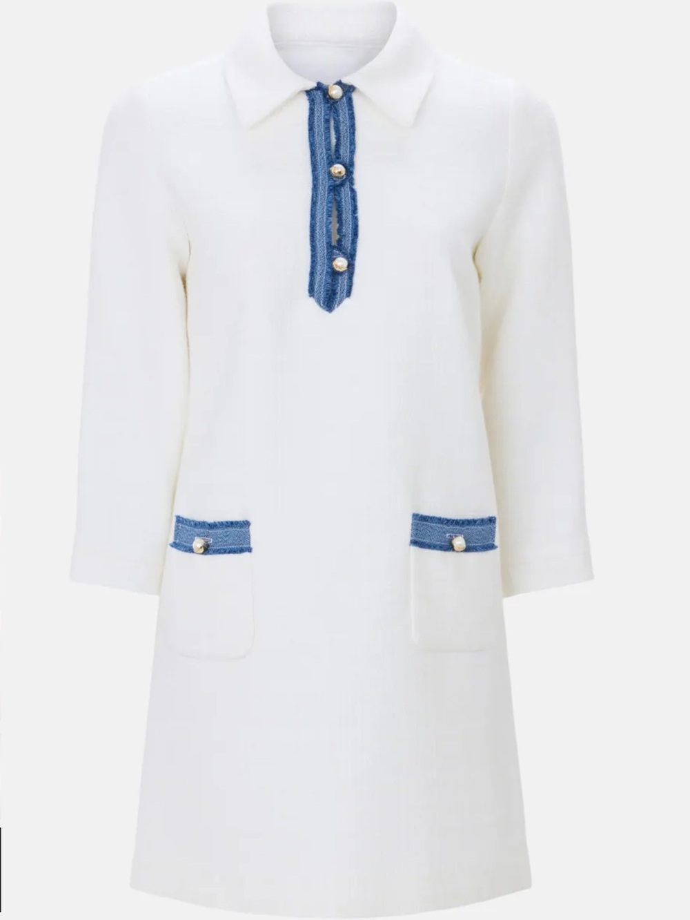 Sandro White Mini Dress with Blue Trim - Picture 6 of 11